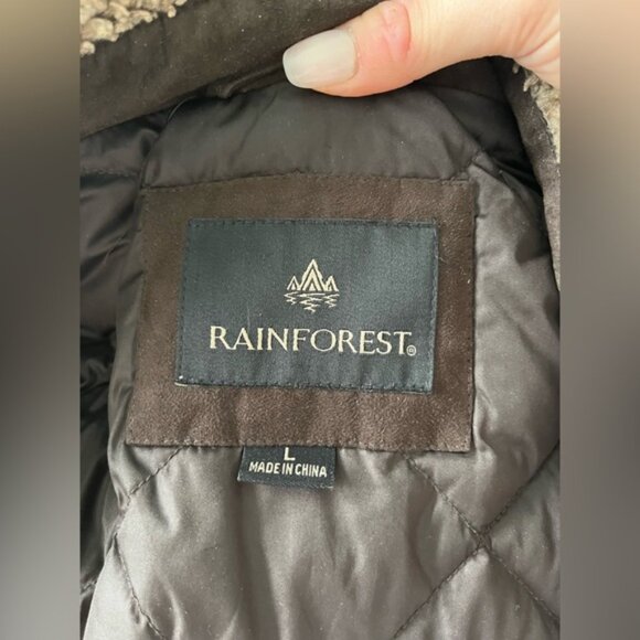 Rainforest Brown Hooded Coat Mens Size L Faux Suede Winter Jacket - Picture 10 of 10